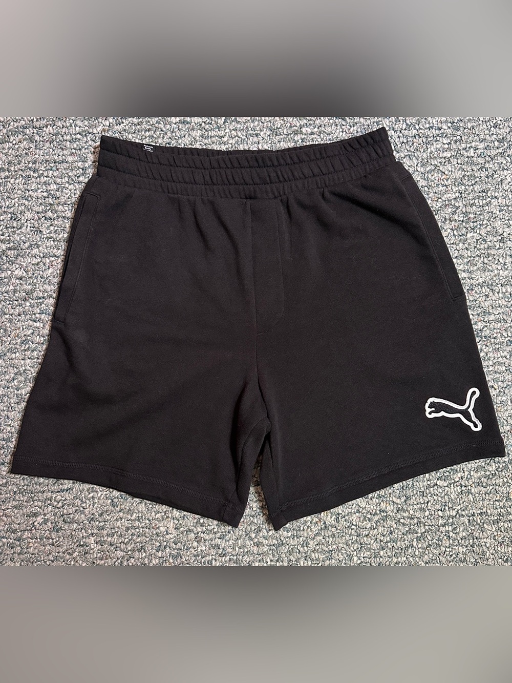 Men’s Puma Black Athletic Workout Gym Shorts White Logo Interior Drawstrings